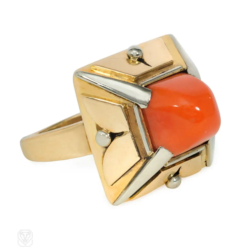 Women’s turquoise rings-1920s coral and gold pyramid ring