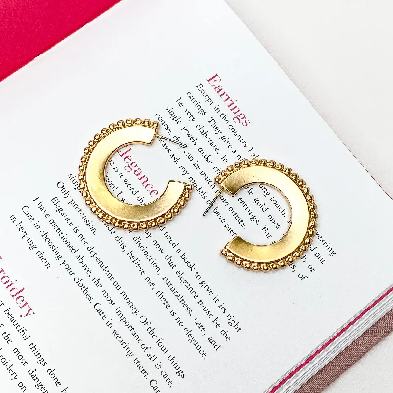 Women’s hoop diamond earrings-Gold Tone Hoop Earrings with a Beaded Edge