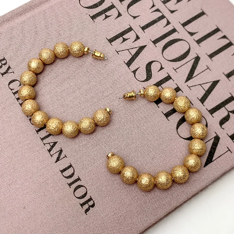 Women’s pearl earrings-Gold Tone Beaded Hoop Earrings