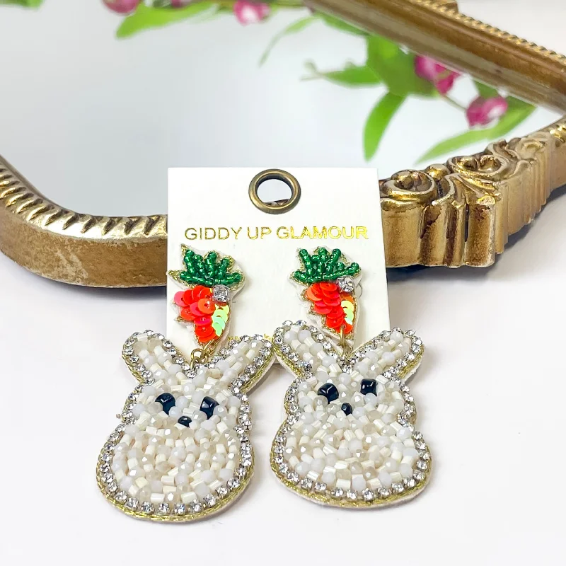 Women’s long drop earrings-Bunny Beaded Earrings in White