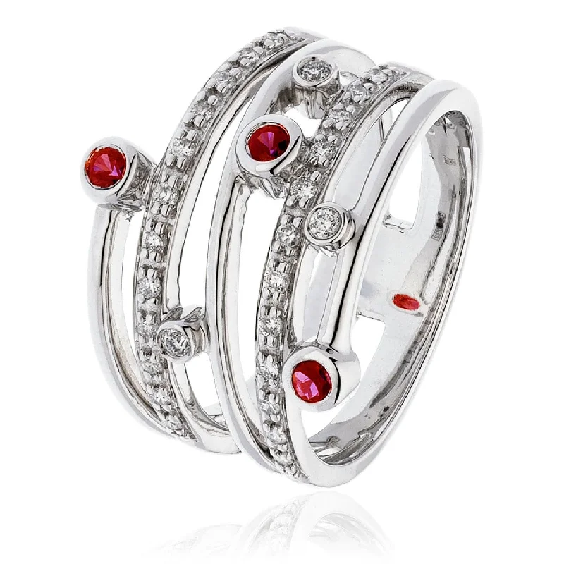 Women’s wedding set rings-Ruby and Diamond Cocktail Ring