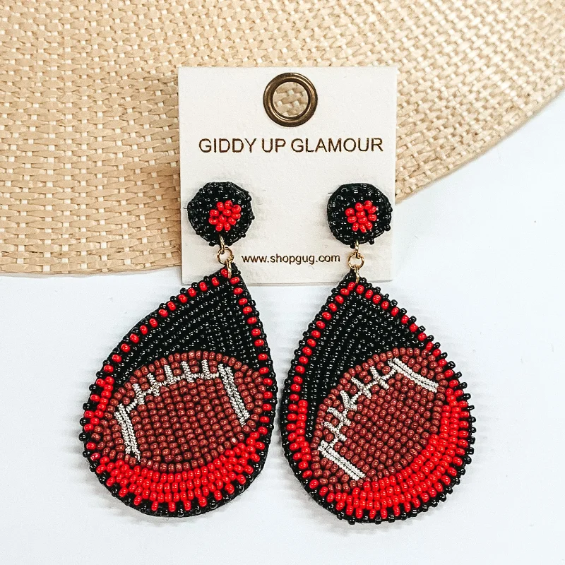 Women’s rose gold earrings-Game Day Ready Beaded Teardrop Earrings in Black and Red