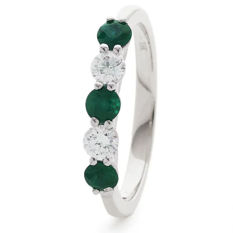 Women’s double-band rings-Emerald and Diamond Five Stone Ring in Claw Setting