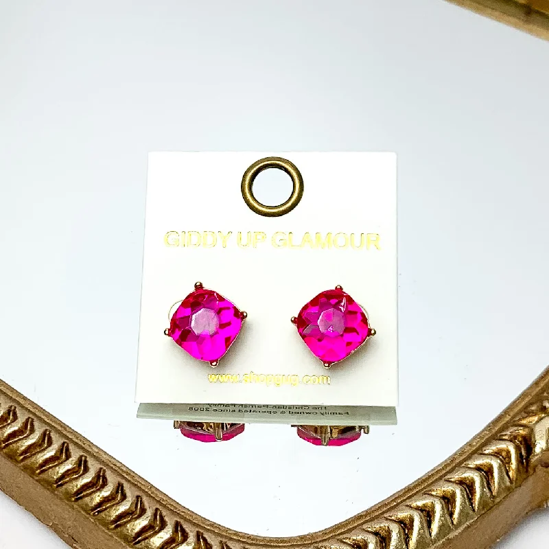 Women’s drop earrings-Large Crystal Stud Earrings in Hot Pink