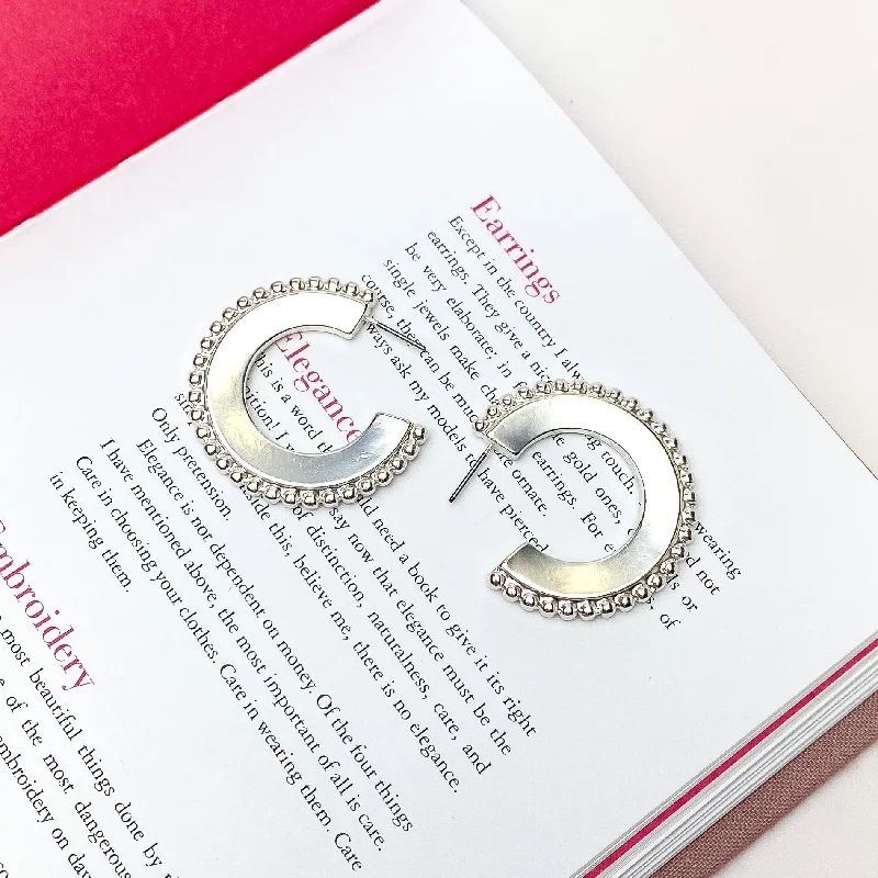 Women’s drop earrings-Silver Tone Hoop Earrings with a Beaded Edge