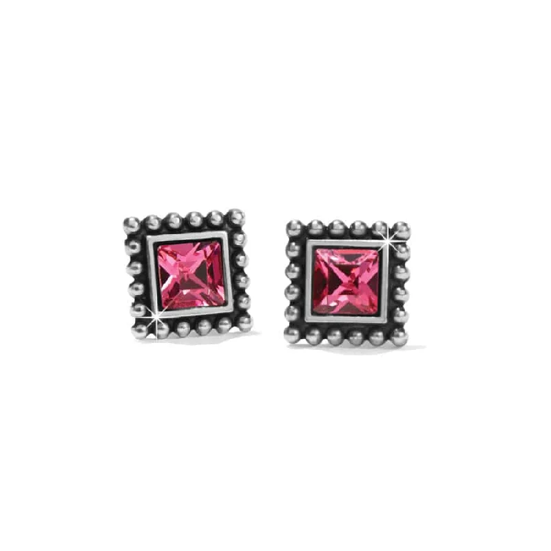 Women’s delicate earrings-Brighton | Sparkle Square Mini Post Earrings in Pink Crystal