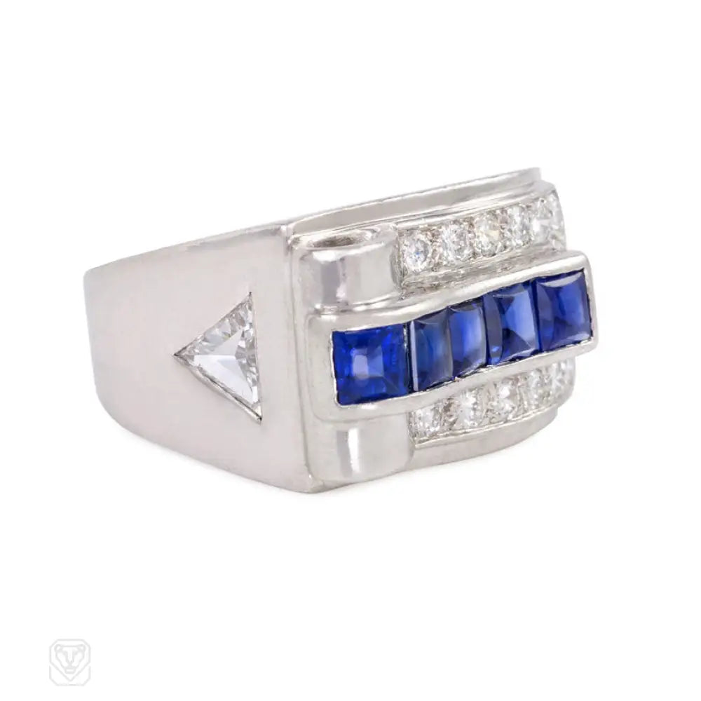 Women’s anniversary rings-Art Deco diamond and sapphire ring in platinum, Cartier