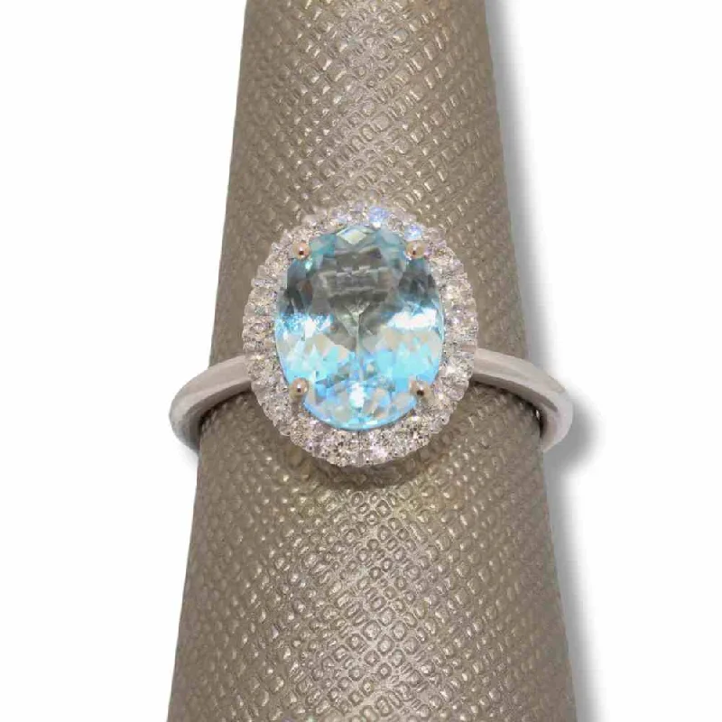 Women’s geometric rings-14K White Gold 2.9G Aquamarine Ring