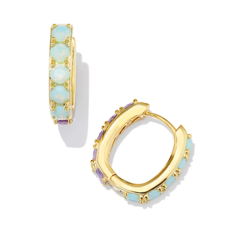 Women’s unique earrings-Kendra Scott | Chandler Gold Huggie Earrings in Green Lilac Mix