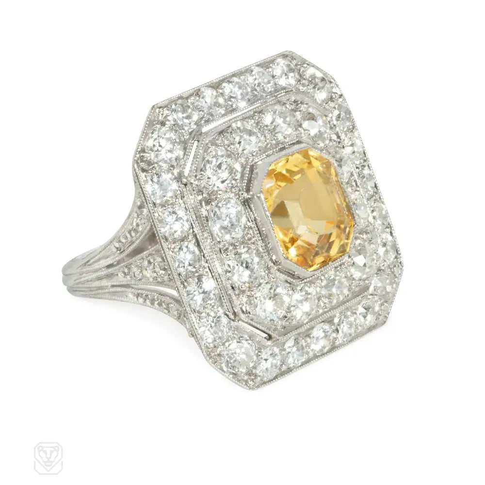 Women’s personalized rings-1920s yellow sapphire, diamond, and platinum target ring