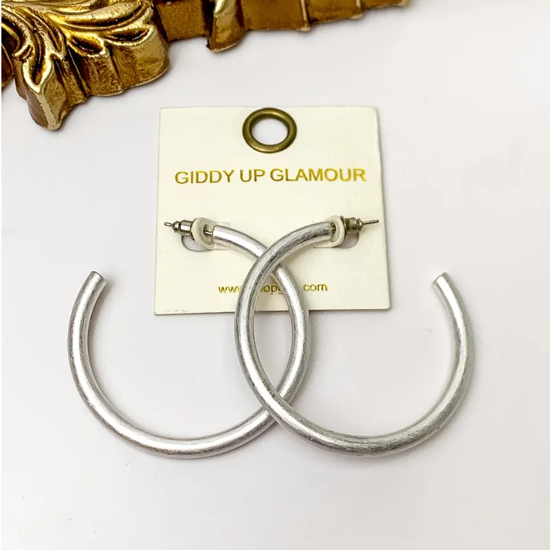 Women’s elegant earrings-Classic Rod Hoop Earrings in Silver Tone