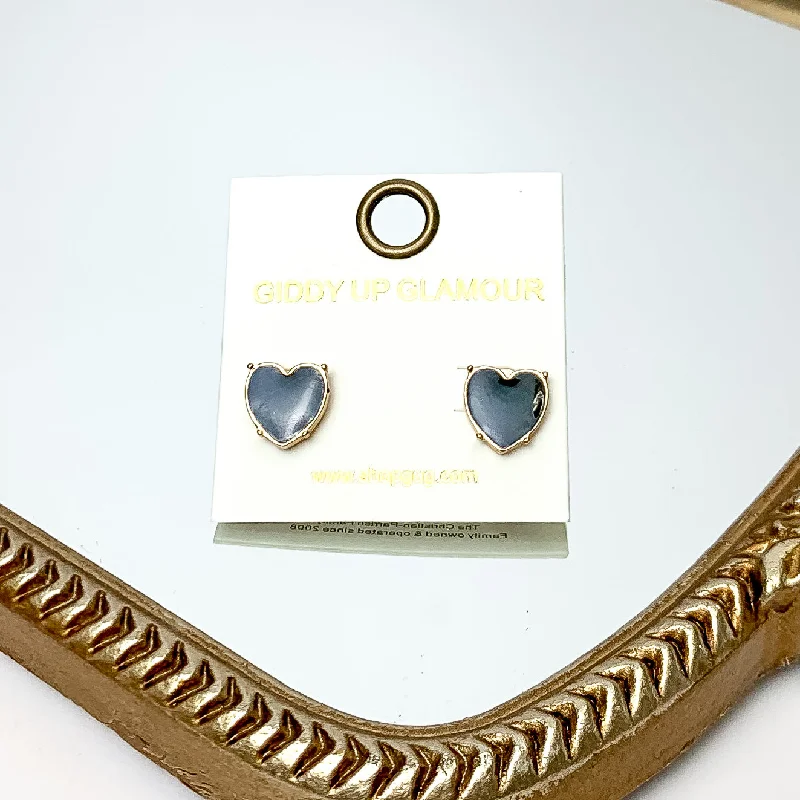 Women’s classic earrings-Gold Tone Heart Stud Earrings in Black