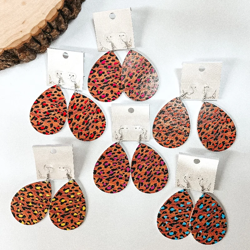 Women’s charm earrings-Buy 3 for $10 | Leopard Teardrop Faux Wood Grain Earrings