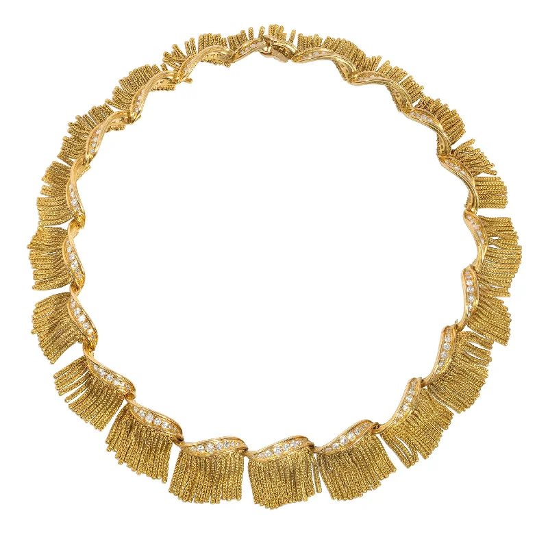 Women’s modern diamond rings-French mid-century gold and diamond fringe necklace