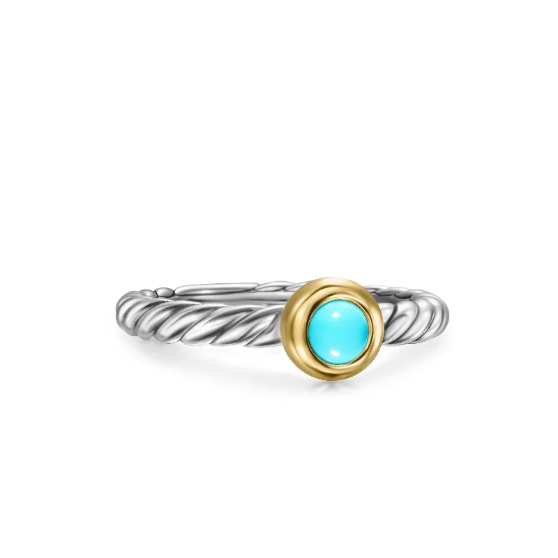 Women’s two-tone rings-Petite Cable Ring in Sterling Silver with 14K Yellow Gold and Turquoise\, 2.8mm