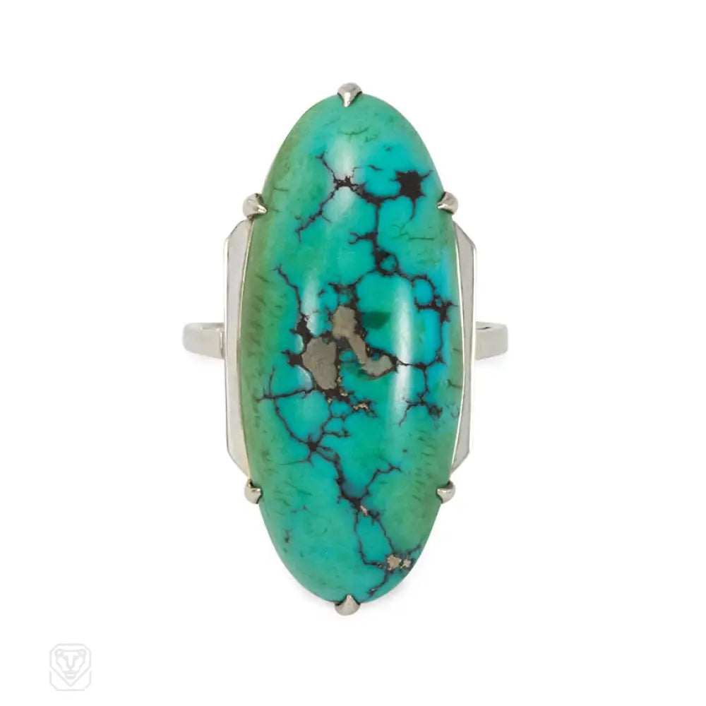 Women’s bold rings-Art Deco turquoise ring, France