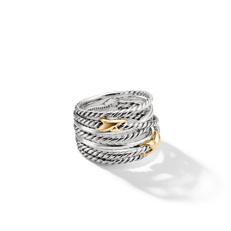 Women’s luxury rings-Double X Crossover Ring in Sterling Silver with 18K Yellow Gold\, 13mm