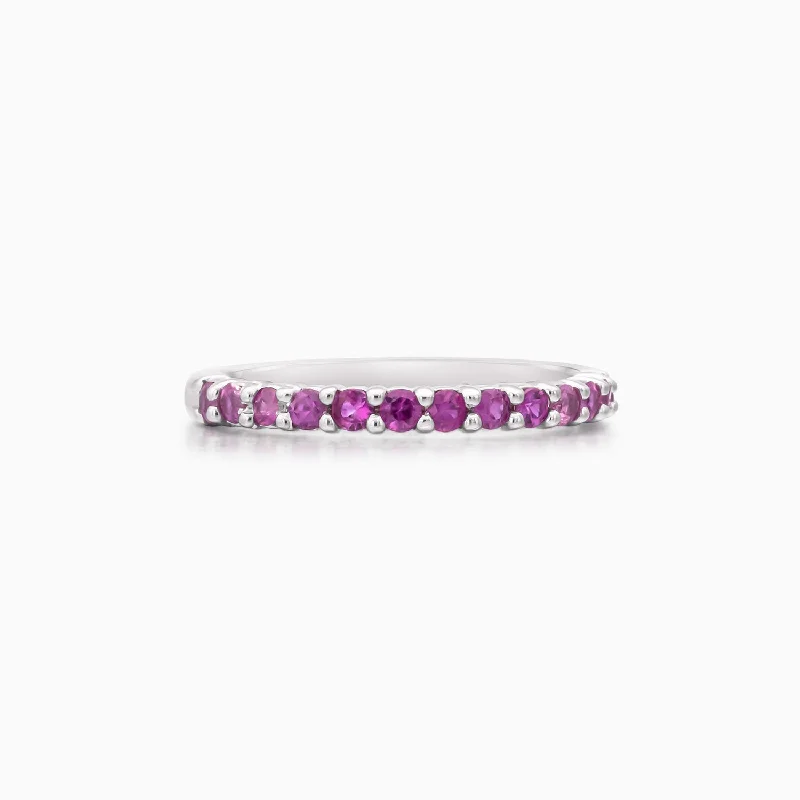 Women’s halo rings-Pink Sapphire Semi Eternity Pinky Ring