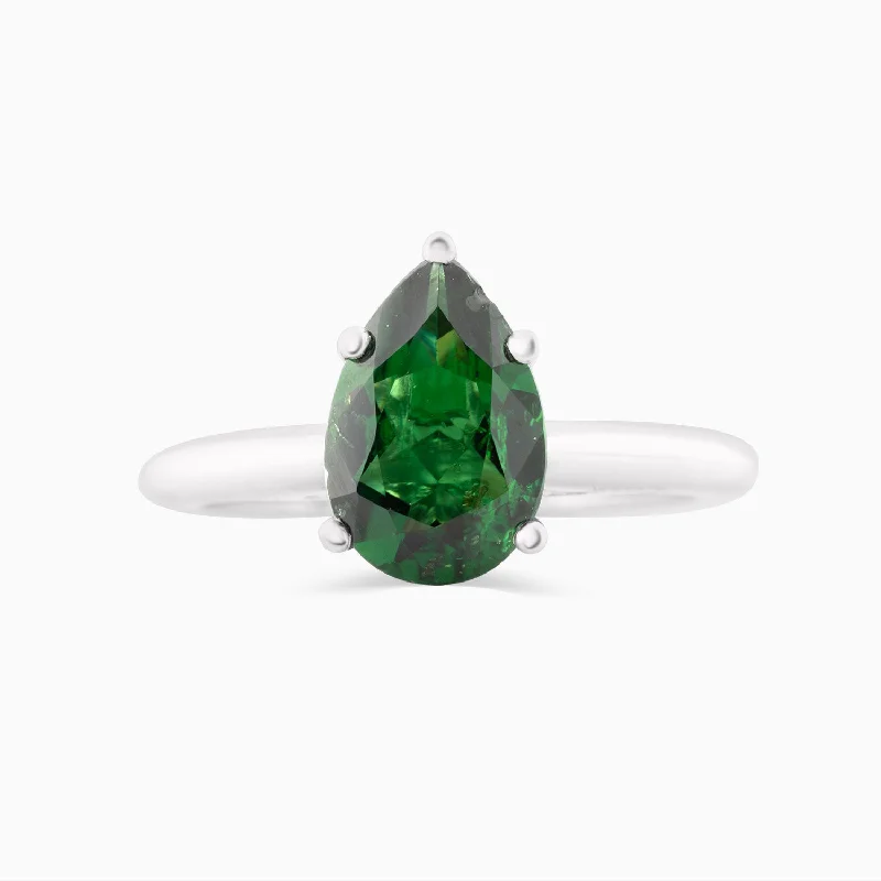 Women’s sterling silver rings-Pear-Shape Green Tourmaline Ring