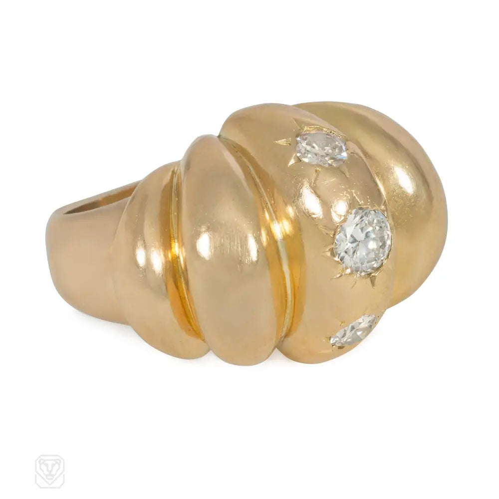 Women’s infinity rings-French 1950s bombé gold and diamond cocktail ring