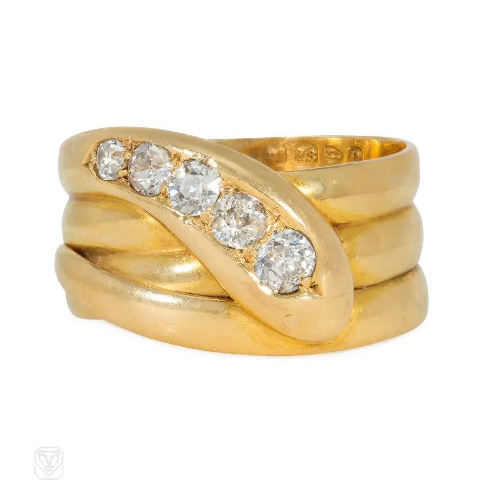 Women’s heart-shaped rings-Antique large scale gold and diamond snake ring