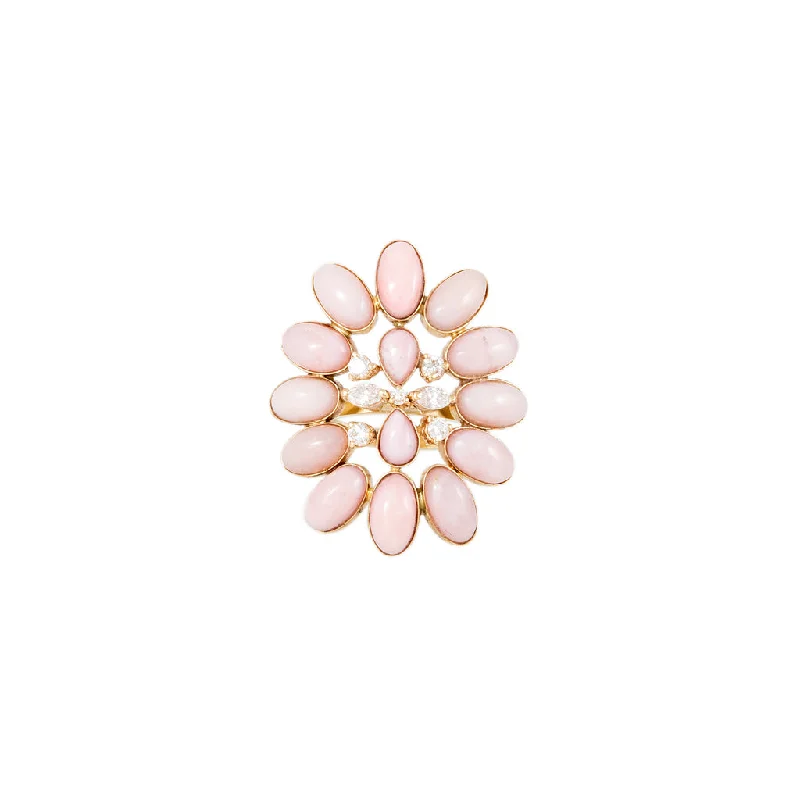 Women’s rose gold rings-DIAMOND + PINK OPAL BLOSSOM RING