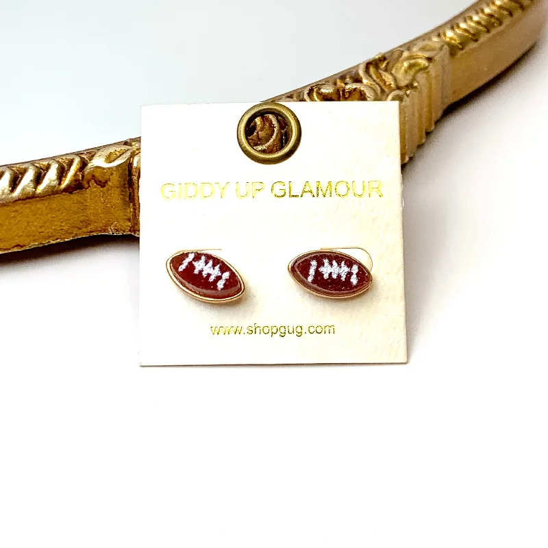 Women’s multi-stone earrings-Let's Go! Gold Tone Druzy Football Stud Earrings