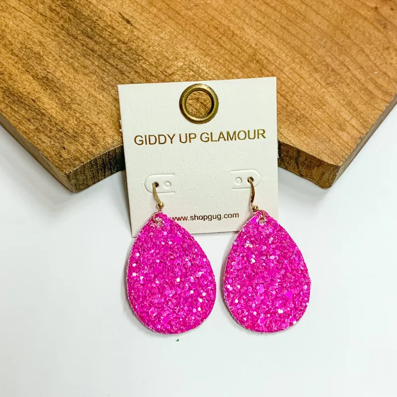 Women’s rhinestone earrings-Glitter Teardrop Earrings in Pink