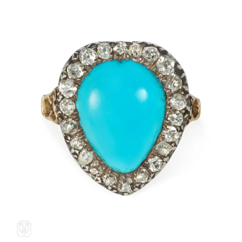 Women’s fashion statement rings-Antique turquoise and diamond heart ring