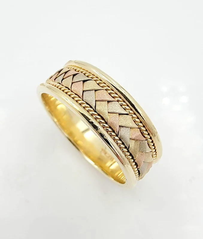 Women’s engraved wedding rings-14k Tri-Color Mens Ring