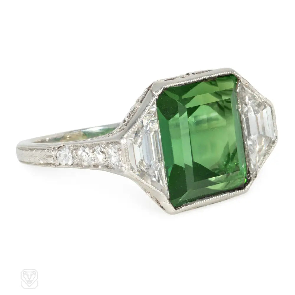 Women’s minimalist rings-Marcus Art Deco diamond and tourmaline ring