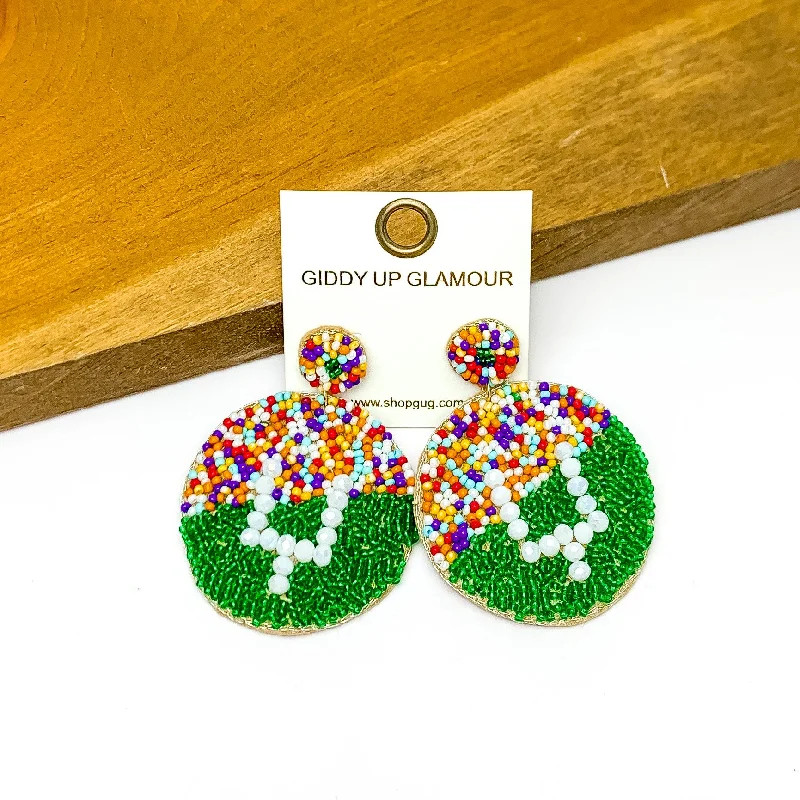 Women’s beaded earrings-Football Stadium With Field Goal Circular Post Beaded Earrings in Multicolor