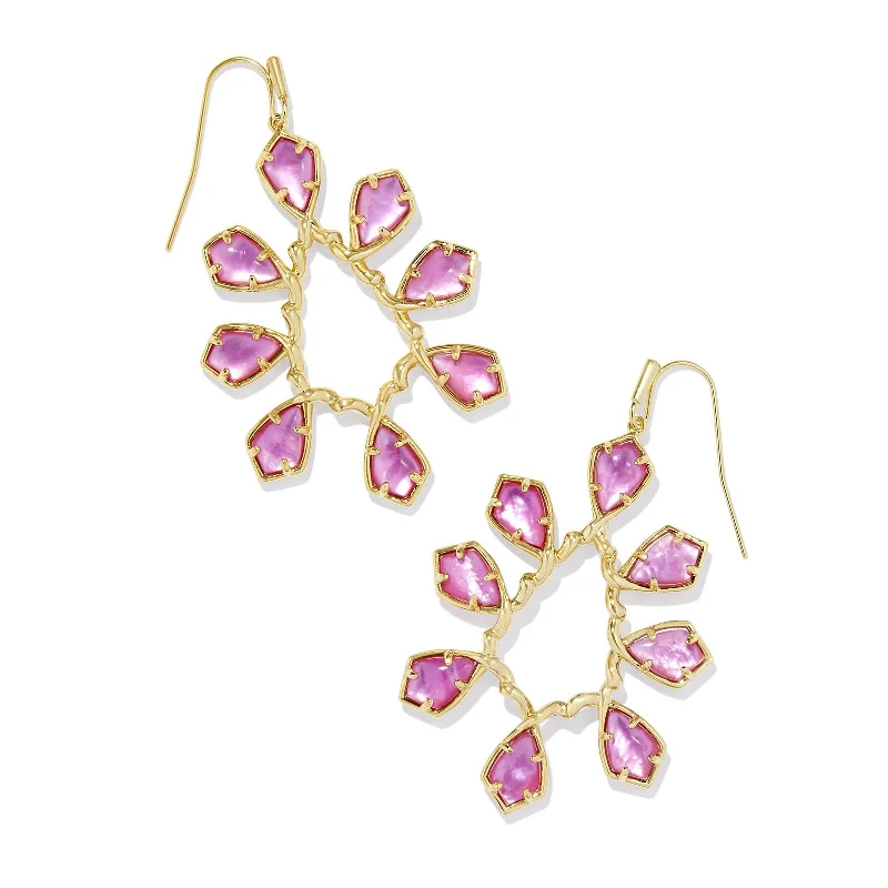 Women’s stackable gold earrings-Kendra Scott | Camry Gold Open Frame Drop Earrings in Azalea Illusion