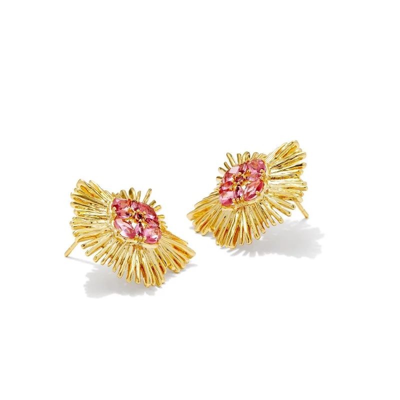 Women’s gemstone earrings-Kendra Scott | Dira Gold Crystal Statement Stud Earrings in Pink Mix