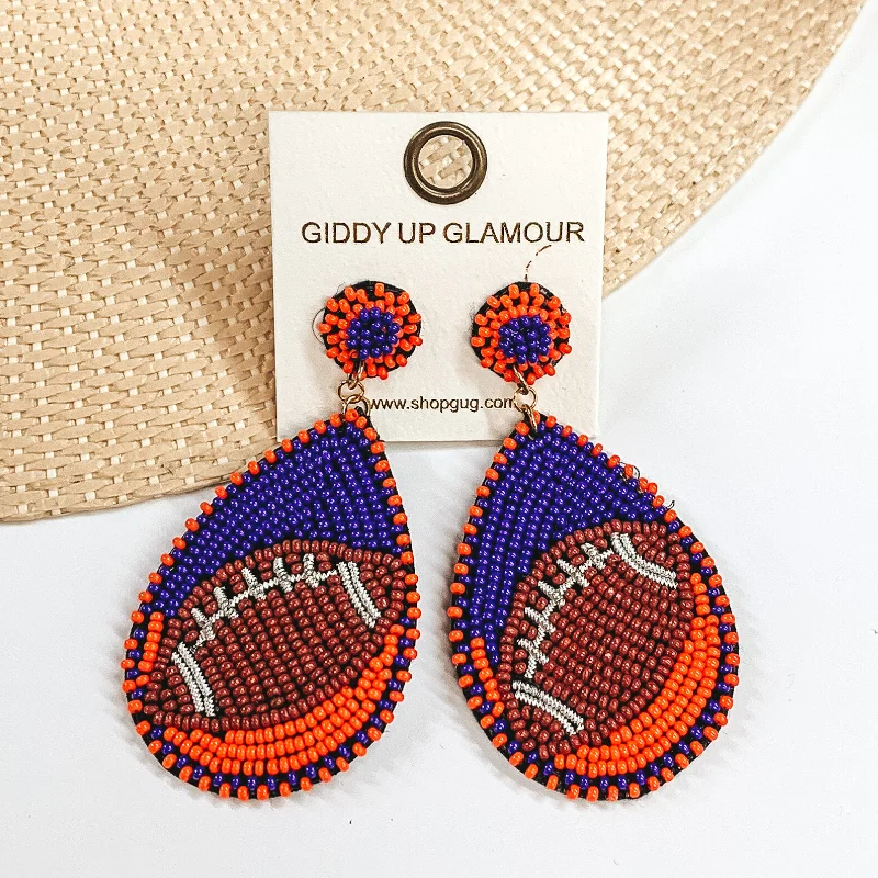 Women’s diamond stud earrings-Game Day Ready Beaded Teardrop Earrings in Navy Blue and Orange