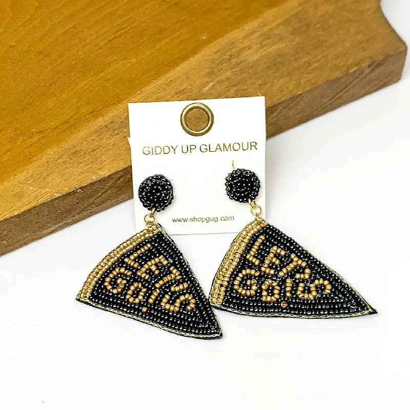 Women’s round earrings-Lets Go Beaded Flag Earrings in Black