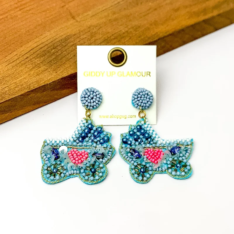 Women’s custom diamond earrings-Beaded Stroller Drop Earrings with Pearls and Crystals in Blue Mix