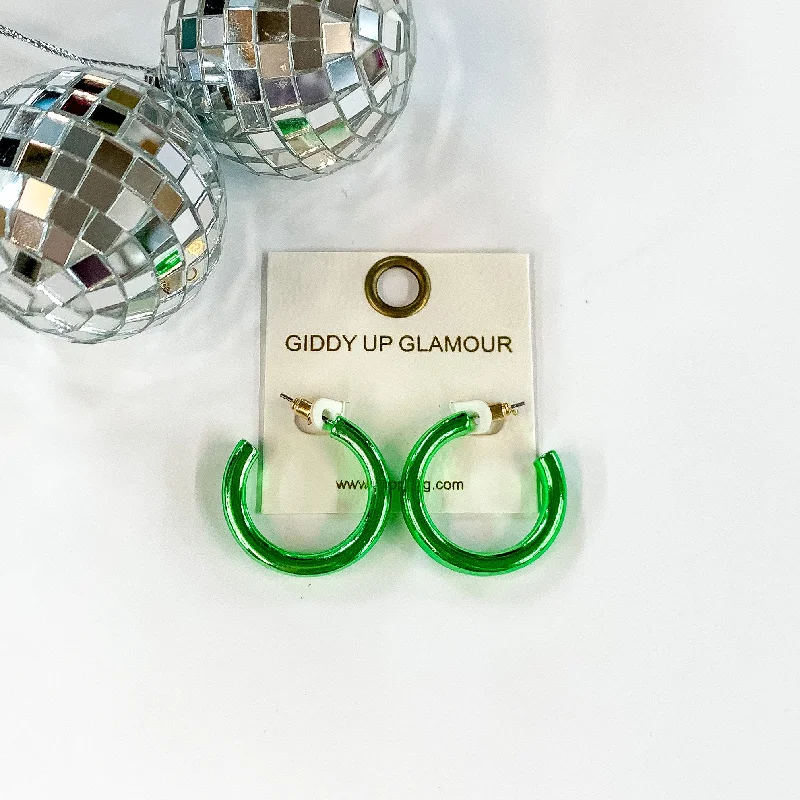 Women’s rhinestone earrings-Light Up Small Neon Hoop Earrings In Green