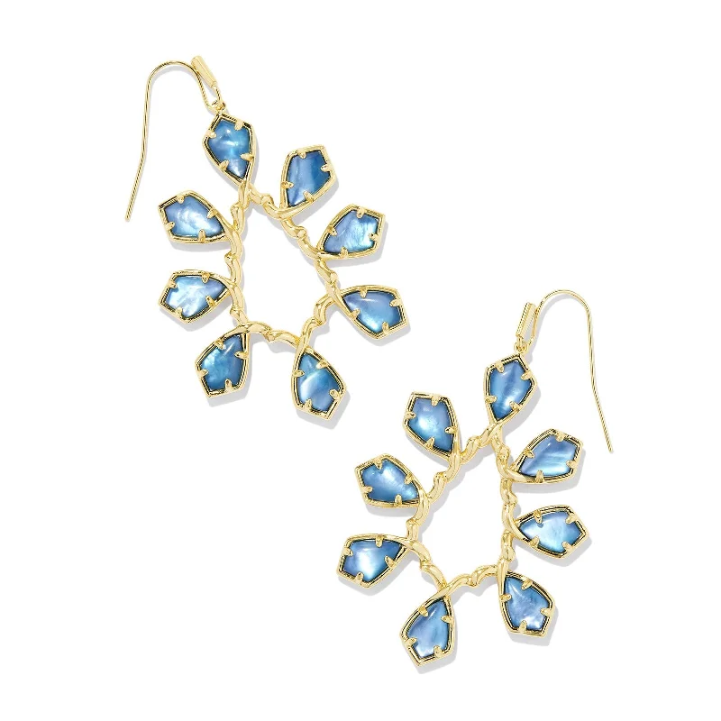 Women’s luxury statement earrings-Kendra Scott | Camry Gold Open Frame Drop Earrings in Indigo Watercolor Illusion