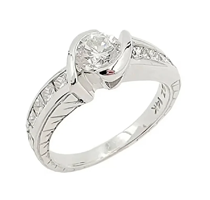 Women’s simple solitaire rings-14k White Gold Lady's Statement Ring