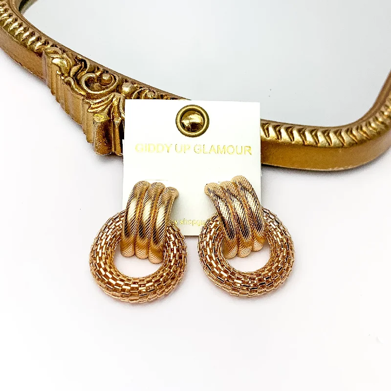 Women’s hoop earrings-Gold Tone Textured Circle Post Earrings