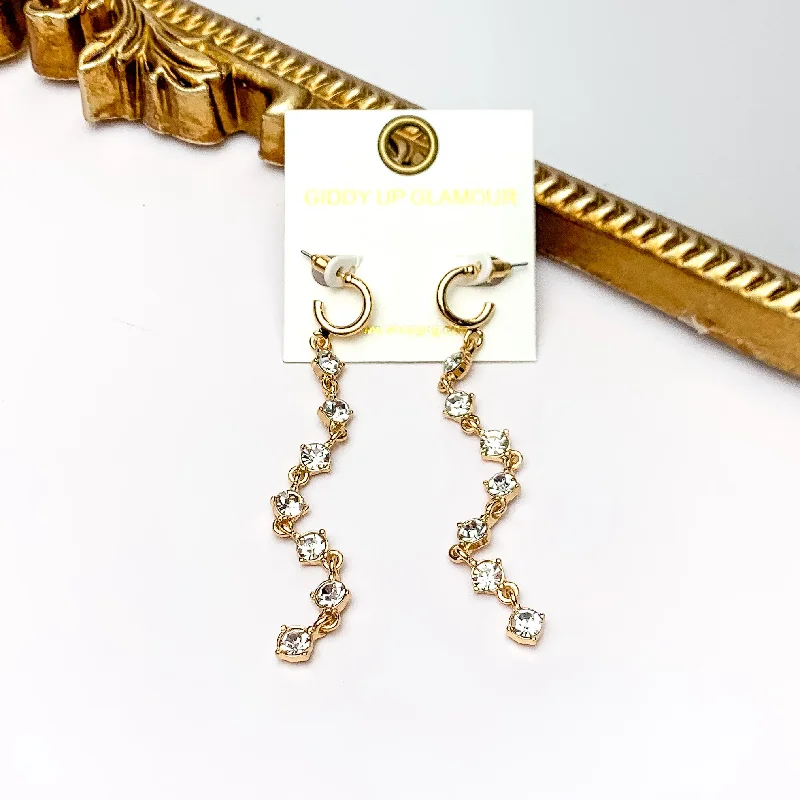 Women’s artistic gold earrings-Red Carpet Moment Long Gold Tone Earrings With Clear Crystals