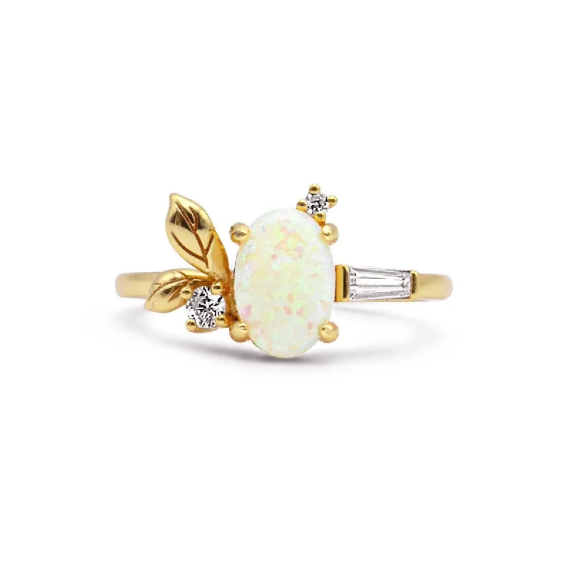 Women’s pearl rings-Persephone Opal Leaf Ring