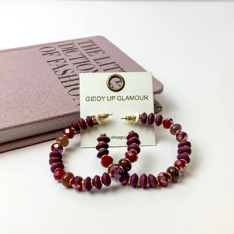 Women’s gemstone earrings-Girls Night Out Beaded Hoop earrings in Plum Purple