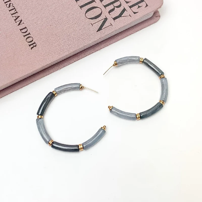 Women’s luxury gold earrings-Island Style Tube Beaded Hoop Earrings in Gray