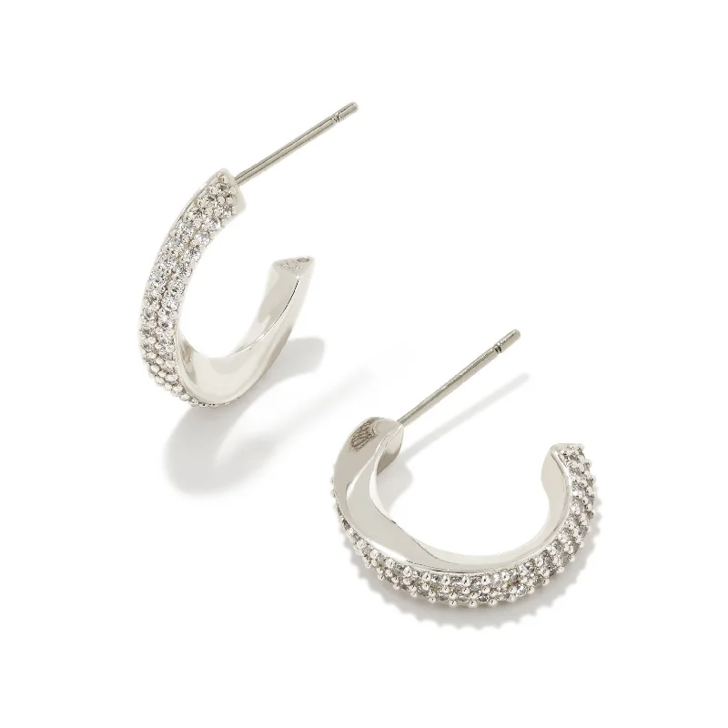 Women’s stud earrings-Kendra Scott | Ella Silver Huggie Earrings in White Crystal