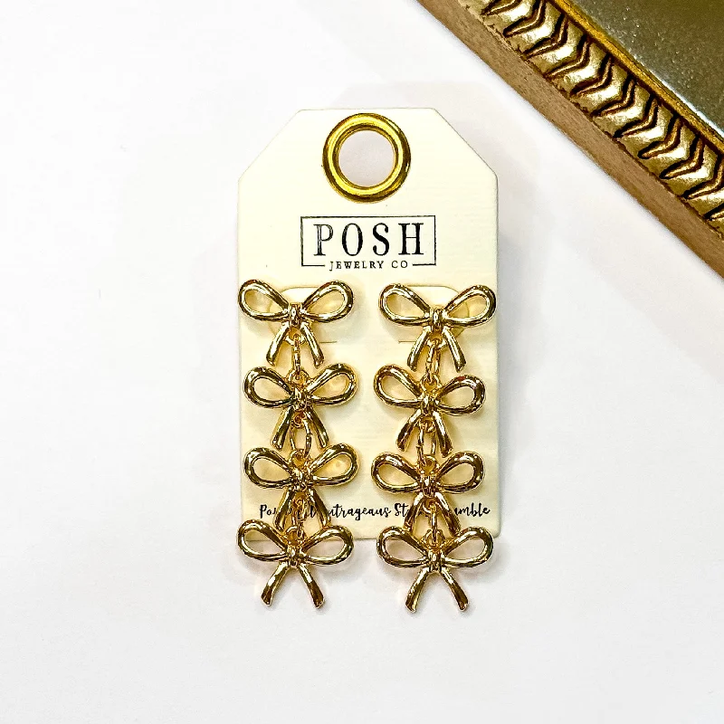 Women’s diamond earrings-Posh by Pink Panache | Gilded Glamour Gold Tone Bow Dangle Earrings