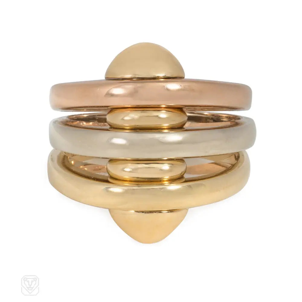 Women’s simple solitaire rings-Vintage Bulgari industrial inspired three-color gold ring