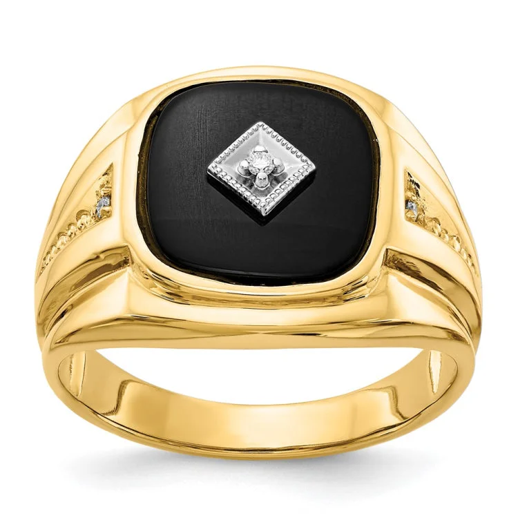 Women’s wedding band rings-14k AA Diamond & Onyx Men's Ring