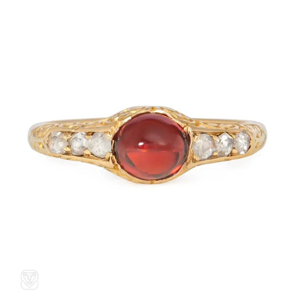 Women’s modern diamond rings-Antique gold and cabochon garnet ring, French import